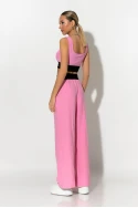 Σετ crop top με cup και παντελόνα με λάστιχο στην μέση ροζ Σετ crop top με cup και παντελόνα με λάστιχο στην μέση ροζ