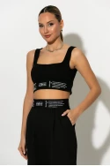 Σετ crop top με cup και παντελόνα με λάστιχο στην μέση μαύρο Σετ crop top με cup και παντελόνα με λάστιχο στην μέση μαύρο