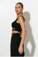 Σετ crop top με cup και παντελόνα με λάστιχο στην μέση μαύρο Σετ crop top με cup και παντελόνα με λάστιχο στην μέση μαύρο