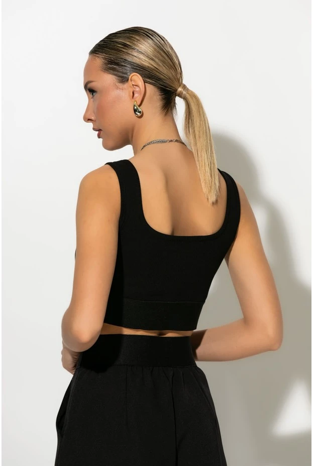 Σετ crop top με cup και παντελόνα με λάστιχο στην μέση μαύρο