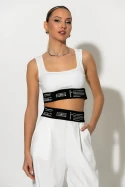 Σετ crop top με cup και παντελόνα με λάστιχο στην μέση λευκό Σετ crop top με cup και παντελόνα με λάστιχο στην μέση λευκό
