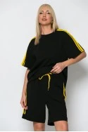 Σετ oversized μπλούζα και βερμούδα με ρίγες στο πλάι μαύρο