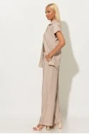 Σετ πουκαμίσα με ρεβέρ και παντελόνι τύπου λίνο μπεζ ανοιχτό