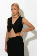 Σετ μίντι φούστα και cropped γιλέκο τύπου λινό μαύρο Σετ μίντι φούστα και cropped γιλέκο τύπου λινό μαύρο