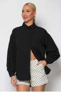 Oversized πουκαμίσo με κουφόπιετα και πιέτες στα μανίκια μαύρο