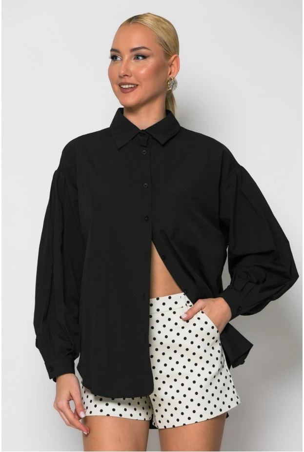 Oversized πουκαμίσo με κουφόπιετα και πιέτες στα μανίκια μαύρο