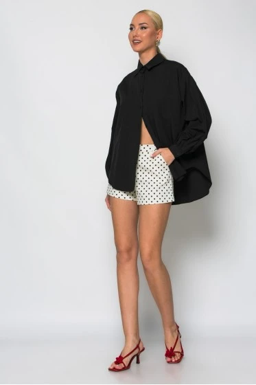 Oversized πουκαμίσo με κουφόπιετα και πιέτες στα μανίκια μαύρο