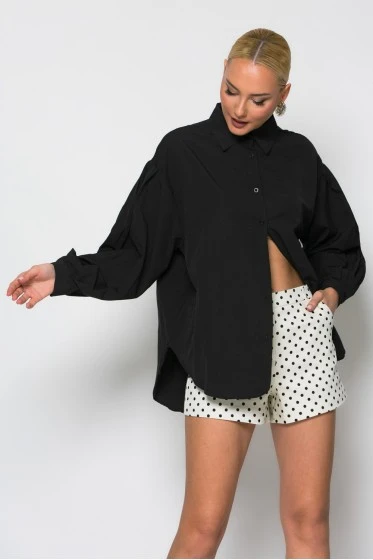 Oversized πουκαμίσo με κουφόπιετα και πιέτες στα μανίκια μαύρο