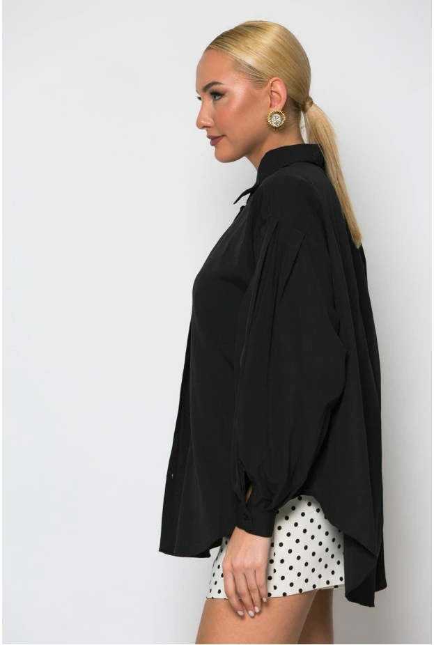 Oversized πουκαμίσo με κουφόπιετα και πιέτες στα μανίκια μαύρο