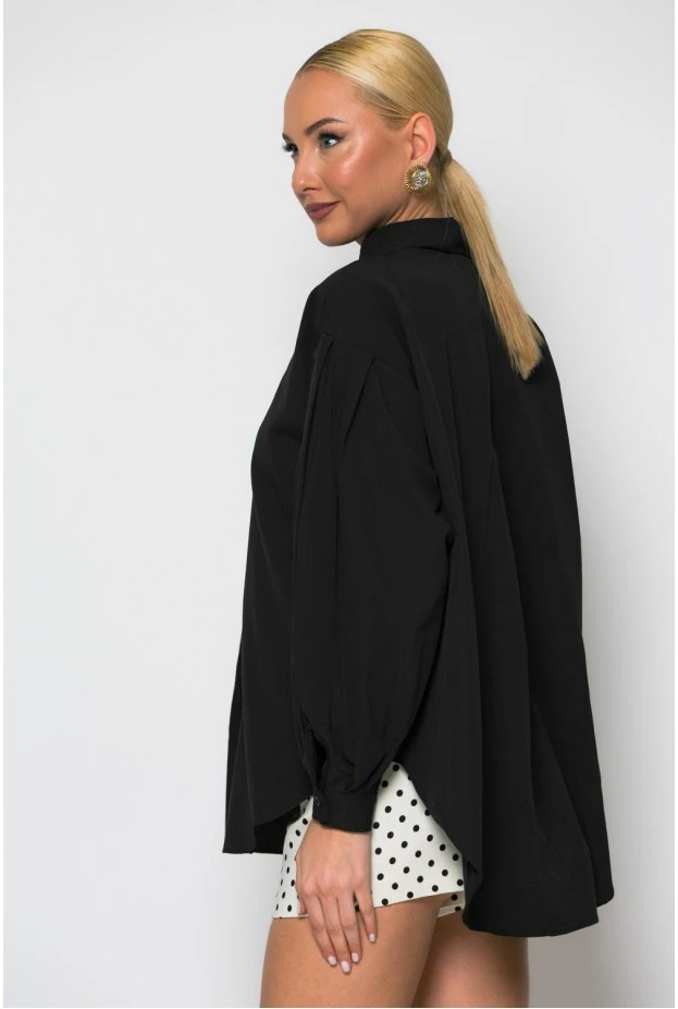 Oversized πουκαμίσo με κουφόπιετα και πιέτες στα μανίκια μαύρο