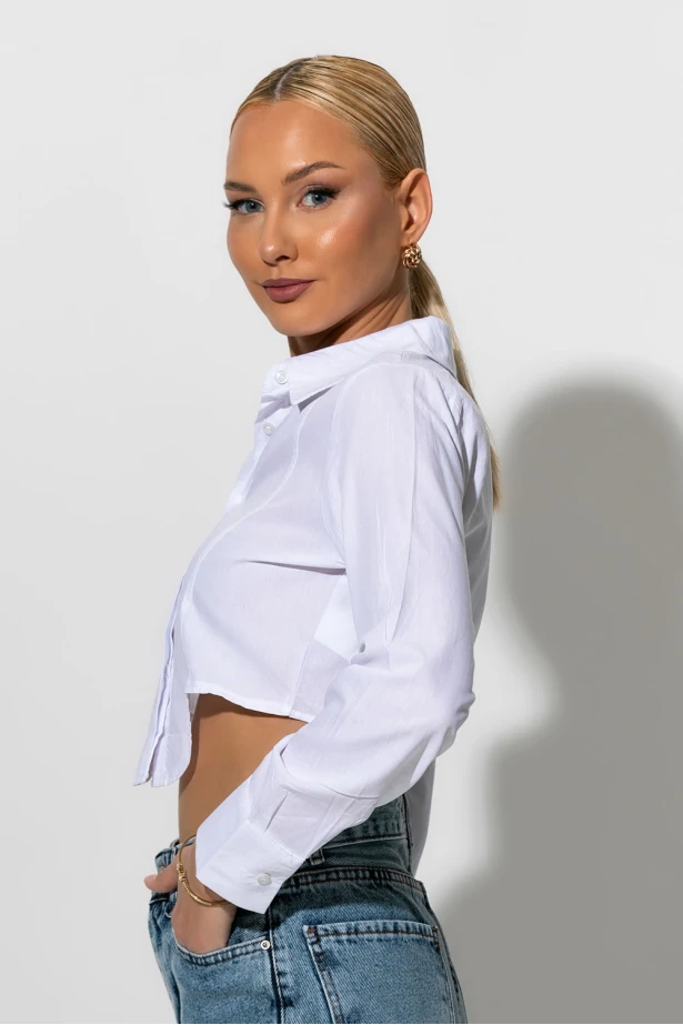 Cropped πουκάμισο με οβάλ κόψιμο λευκό