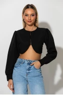 Cropped πουκάμισο με ασύμμετρη λεπτομέρεια μαύρο