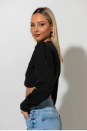Cropped πουκάμισο με ασύμμετρη λεπτομέρεια μαύρο