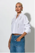 Cropped πουκάμισο με strass  λευκό