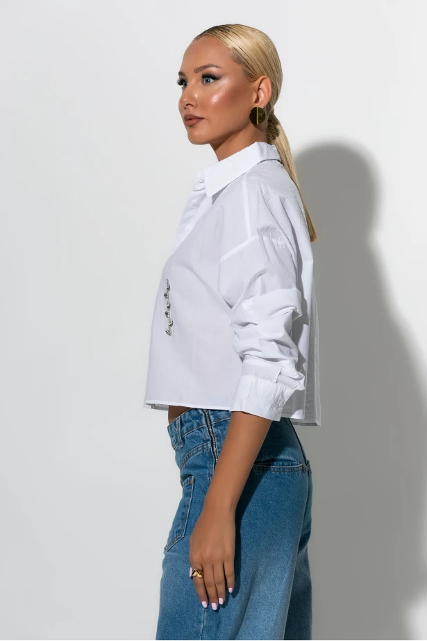Cropped πουκάμισο με strass  λευκό