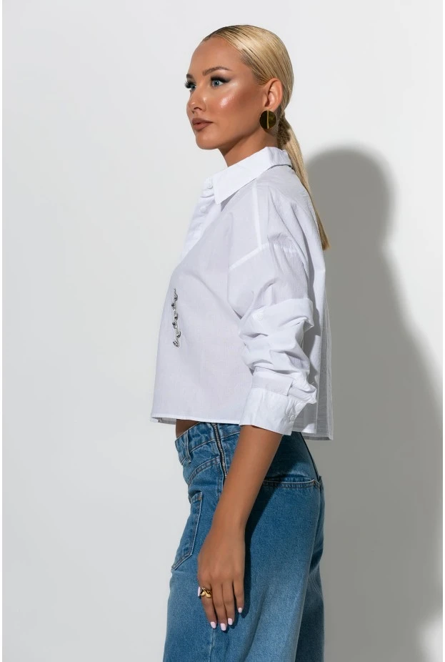 Cropped πουκάμισο με strass  λευκό