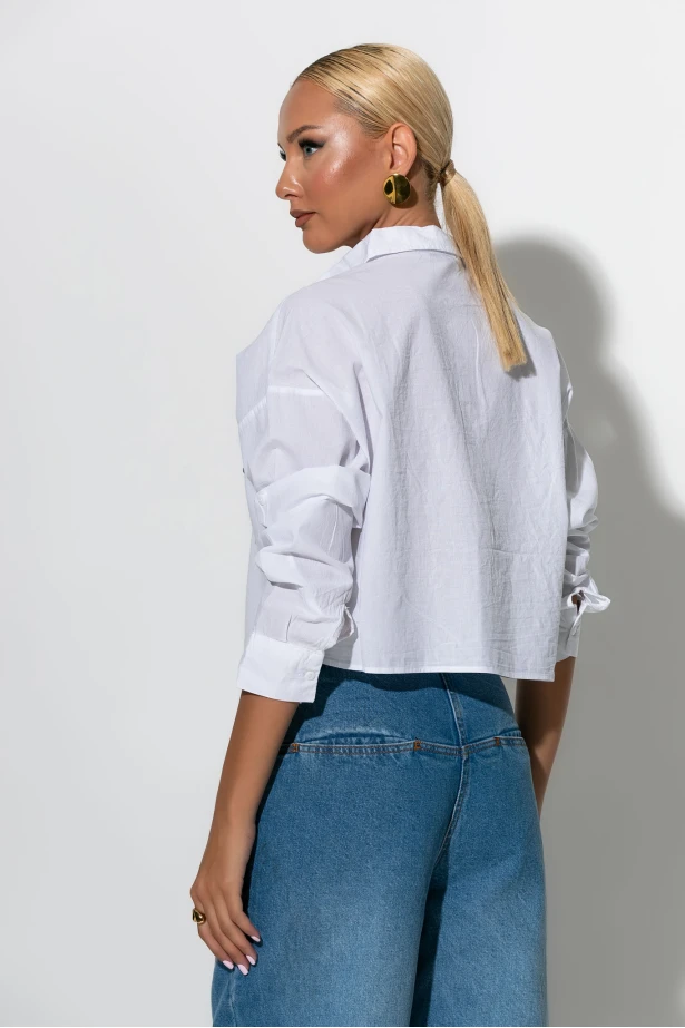 Cropped πουκάμισο με strass  λευκό