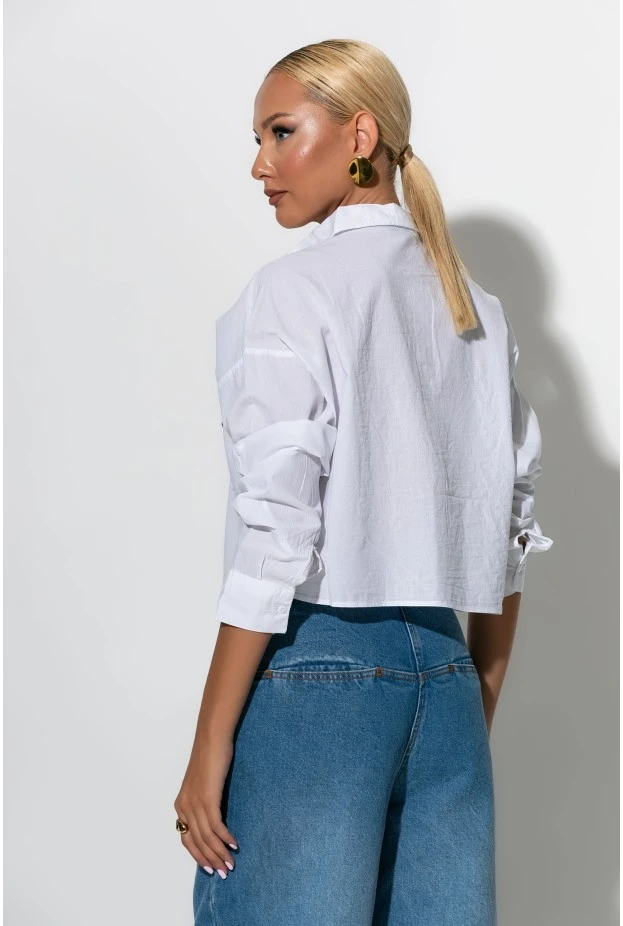 Cropped πουκάμισο με strass  λευκό