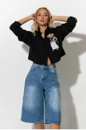 Cropped πουκάμισο με pach bear μαύρο Cropped πουκάμισο με pach bear μαύρο