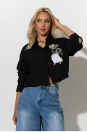 Cropped πουκάμισο με pach bear μαύρο Cropped πουκάμισο με pach bear μαύρο