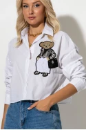 Cropped πουκάμισο με pach bear λευκό