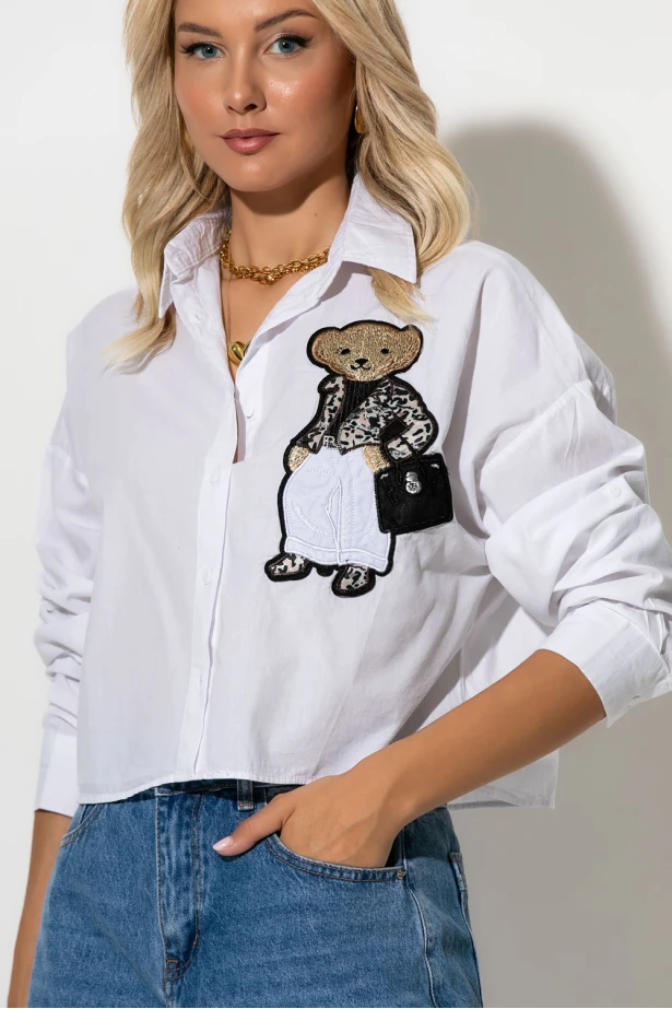 Cropped πουκάμισο με pach bear λευκό