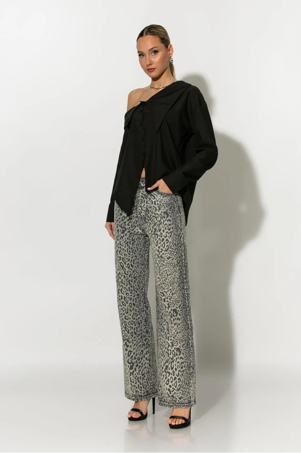 Πουκάμισο ασύμμετρο off-shoulder μαύρο Πουκάμισο ασύμμετρο off-shoulder μαύρο