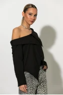 Πουκάμισο ασύμμετρο off-shoulder μαύρο Πουκάμισο ασύμμετρο off-shoulder μαύρο