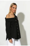 Πουκάμισο ασύμμετρο off-shoulder με μεταλλικά κουμπιά μαύρο