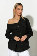 Πουκάμισο ασύμμετρο off-shoulder με μεταλλικά κουμπιά μαύρο