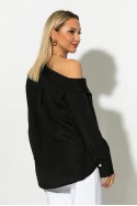 Πουκάμισο ασύμμετρο off-shoulder με μεταλλικά κουμπιά μαύρο