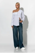 Πουκάμισο ασύμμετρο off-shoulder με μεταλλικά κουμπιά λευκό Πουκάμισο ασύμμετρο off-shoulder με μεταλλικά κουμπιά λευκό