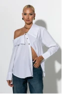Πουκάμισο ασύμμετρο off-shoulder με μεταλλικά κουμπιά λευκό Πουκάμισο ασύμμετρο off-shoulder με μεταλλικά κουμπιά λευκό