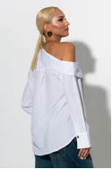 Πουκάμισο ασύμμετρο off-shoulder με μεταλλικά κουμπιά λευκό Πουκάμισο ασύμμετρο off-shoulder με μεταλλικά κουμπιά λευκό