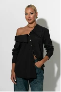 Πουκάμισο ασύμμετρο off-shoulder με μεταλλικά κουμπιά μαύρο Πουκάμισο ασύμμετρο off-shoulder με μεταλλικά κουμπιά μαύρο