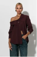 Πουκάμισο ασύμμετρο off-shoulder με μεταλλικά κουμπιά μπορντό