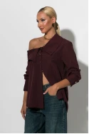 Πουκάμισο ασύμμετρο off-shoulder με μεταλλικά κουμπιά μπορντό