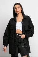 Jean jacket oversized με μπαλούν μανίκια μαύρο