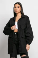 Jean jacket oversized με μπαλούν μανίκια μαύρο