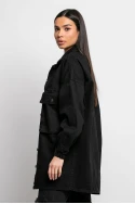 Jean jacket oversized με μπαλούν μανίκια μαύρο