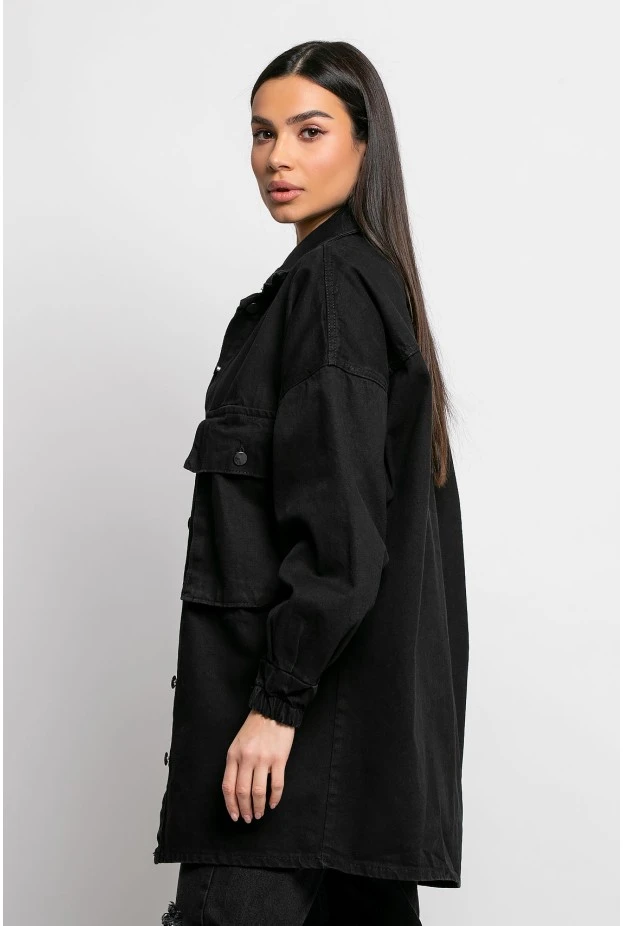 Jean jacket oversized με μπαλούν μανίκια μαύρο