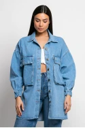 Jean jacket oversized με μπαλούν μανίκια μπλέ