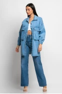 Jean jacket oversized με μπαλούν μανίκια μπλέ