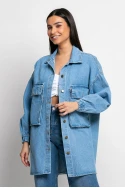 Jean jacket oversized με μπαλούν μανίκια μπλέ