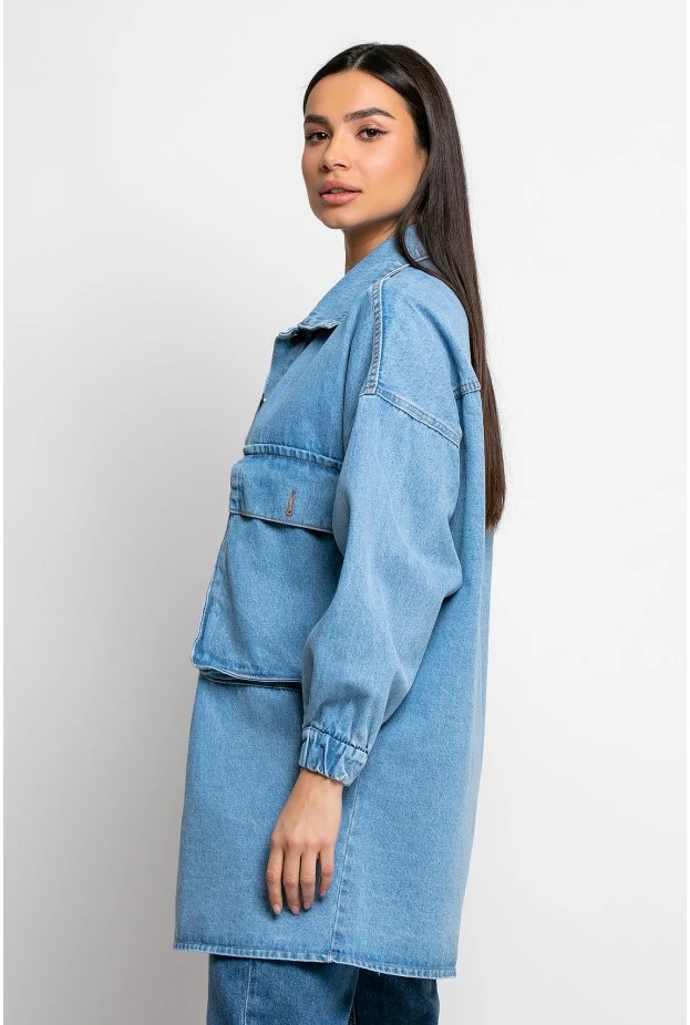 Jean jacket oversized με μπαλούν μανίκια μπλέ
