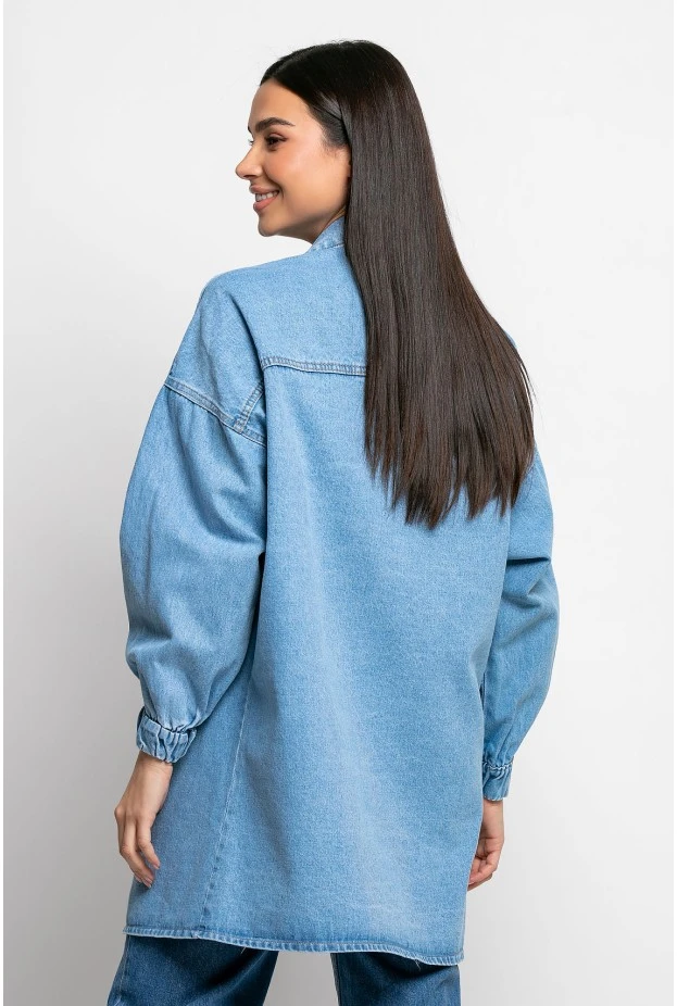 Jean jacket oversized με μπαλούν μανίκια μπλέ
