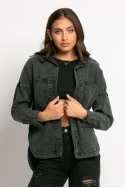 Jean jacket ασύμμετρο με μεγάλες τσέπες ανθρακί Jean jacket ασύμμετρο με μεγάλες τσέπες ανθρακί