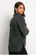 Jean jacket ασύμμετρο με μεγάλες τσέπες ανθρακί Jean jacket ασύμμετρο με μεγάλες τσέπες ανθρακί