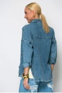 Jean jacket ασύμμετρο με μεγάλες τσέπες μπλε ντένιμ ανοιχτό