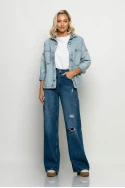 Jean jacket ασύμμετρο με μεγάλες τσέπες μπλε ανοιχτό